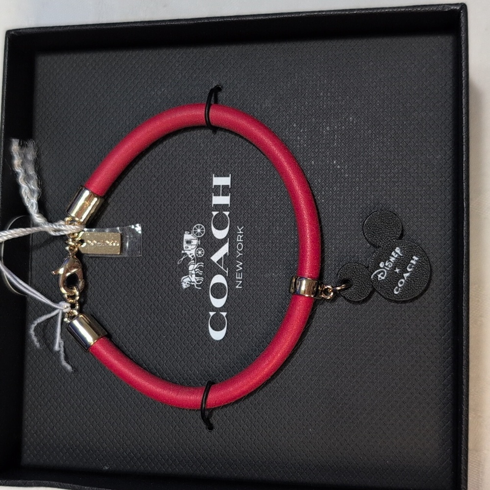 Coach X Disney Vibrant Red Bracelet with Black Micky Mouse Charm - Picture 5 of 5